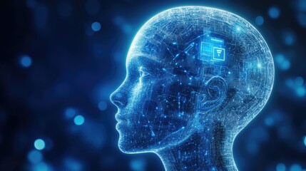 A futuristic glowing filter representing AI ethics, with digital data streams flowing through an ethical framework, space for copy.