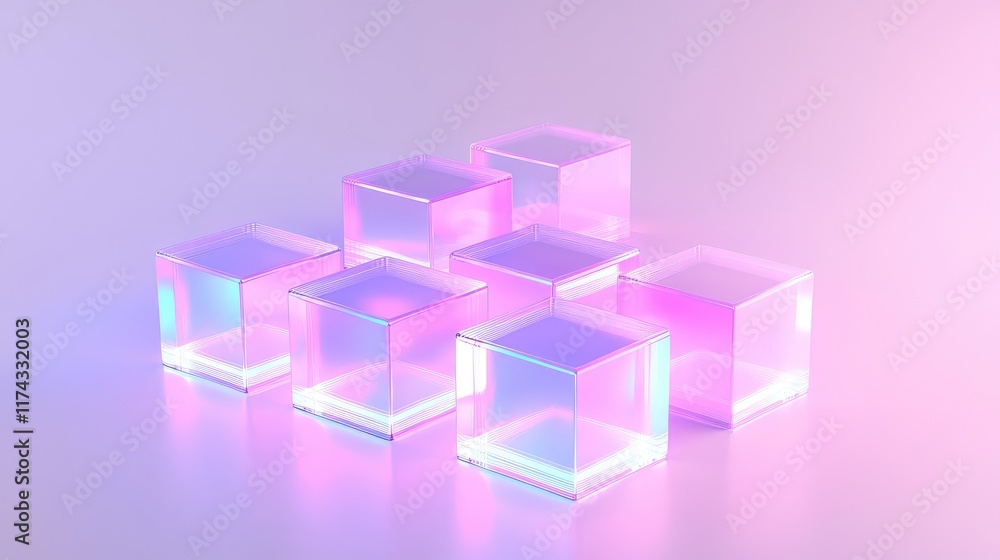 Poster a futuristic holographic depiction of ai code architecture glowing on a clean gradient background. c
