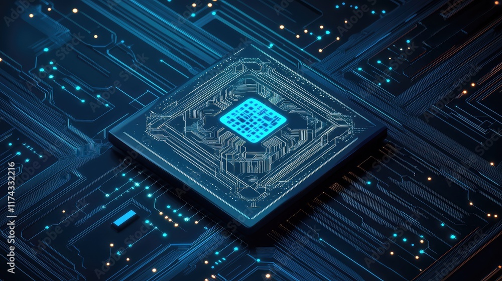 Poster a futuristic holographic neural network design glowing on a sleek gradient background, symbolizing a