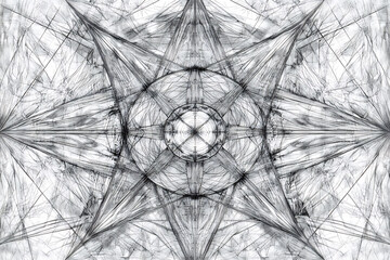 Mandala created with clean, detailed contour lines, showcasing symmetrical geometric and floral patterns. Minimalistic design with an artistic, balanced aesthetic