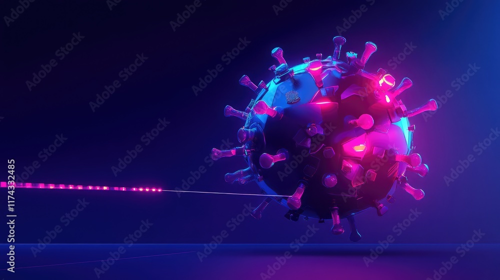 Poster a futuristic microscopic view of a nanobot repairing dna strands, illuminated by glowing light on a 