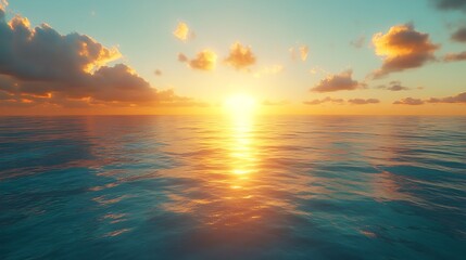 Obraz premium Sunset reflection over calm ocean waters serene landscape view