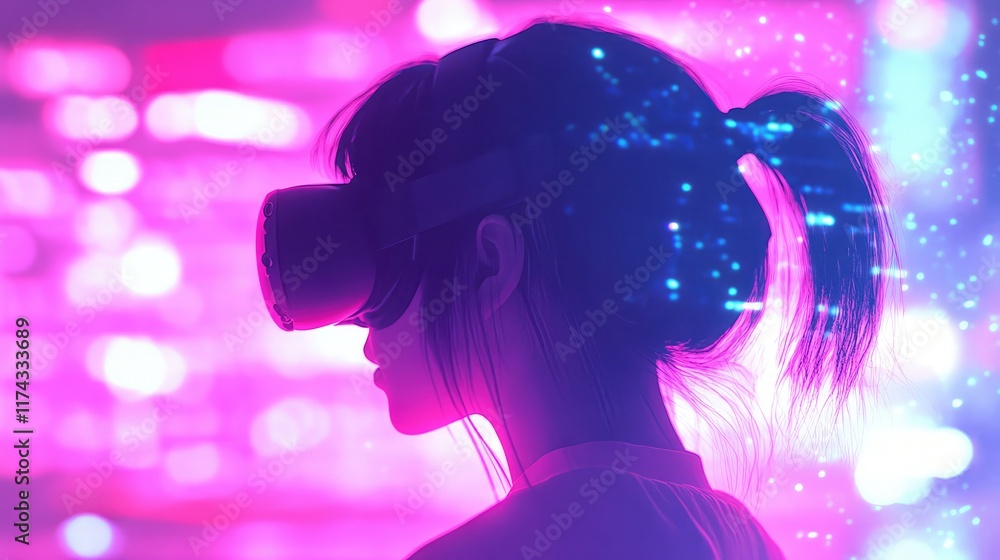 Poster a glowing ai-powered interface with virtual reality elements showcasing digital learning, room for c