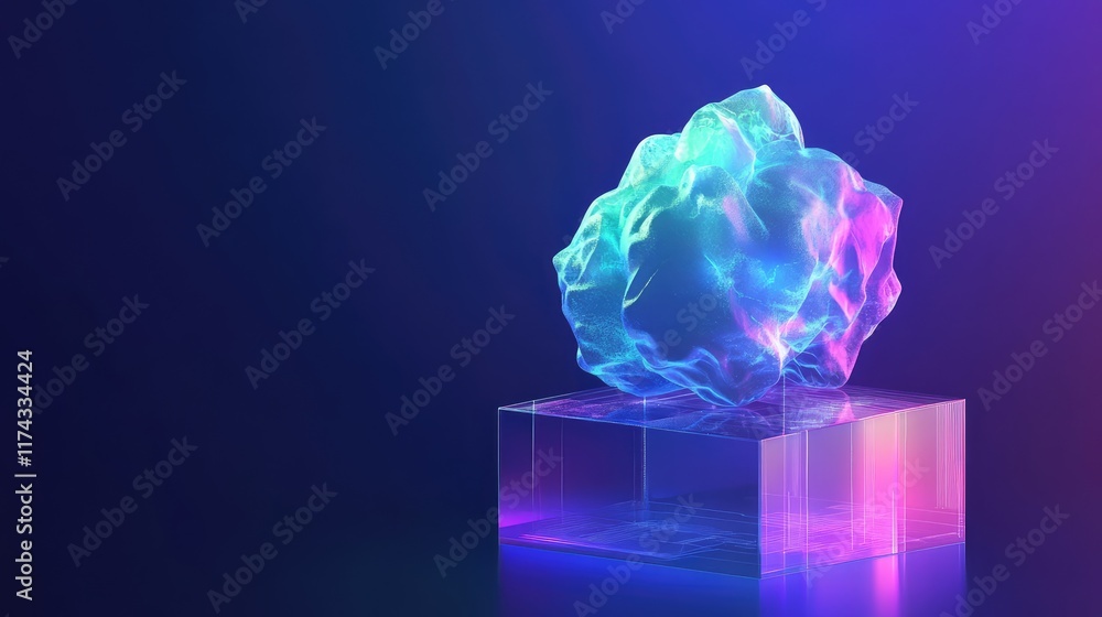 Poster a glowing digital brain representing ai-driven data science models displayed on a dark gradient back