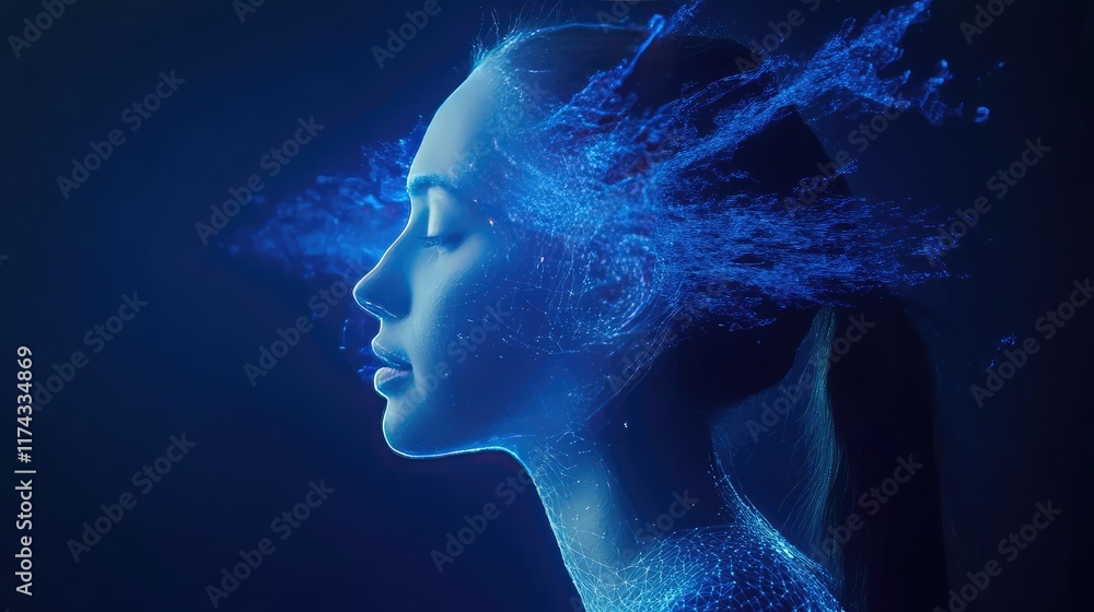 Poster a glowing, digital interface with assistive technology powered by ai, creating space for copy.