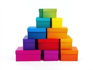 Fototapeta premium Cascading rainbow-colored gift box display 