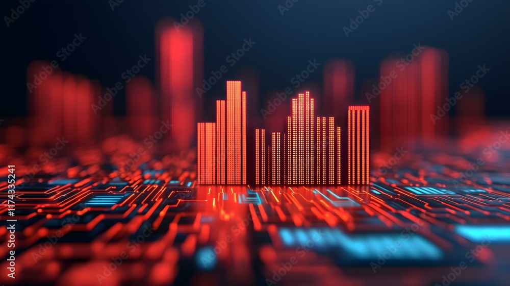Aufkleber abstract digital visualization of sound waves represented by glowing bars over a futuristic circuit 