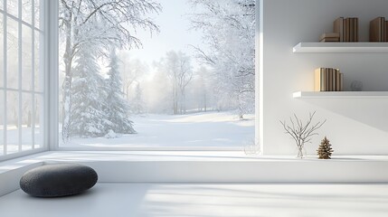 Winter scene view from cozy room snowy landscape tranquil atmosphere