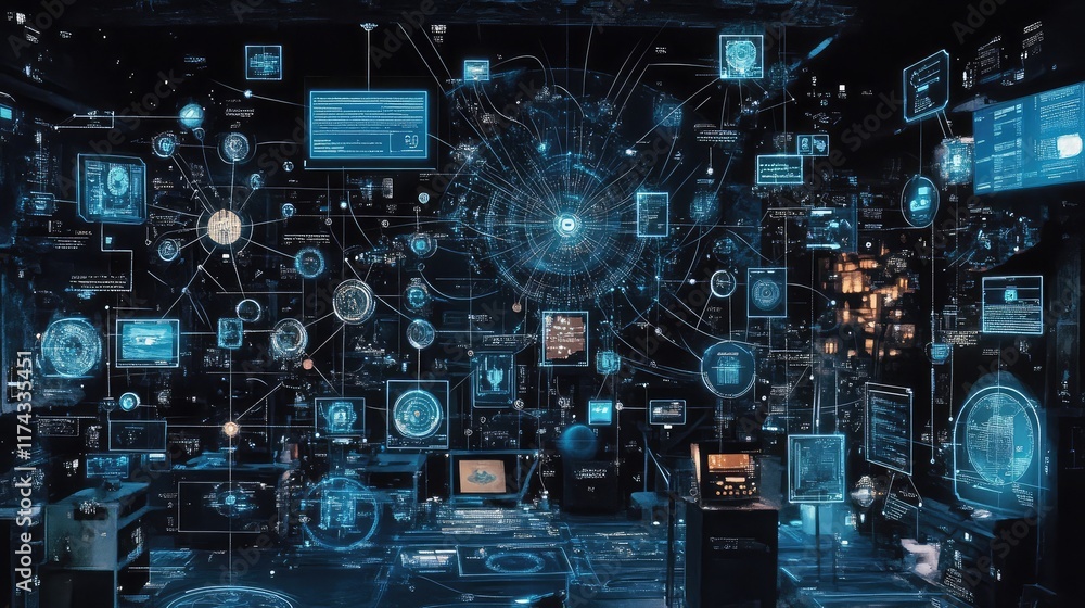 Poster a glowing ethical algorithm representing ai decision-making, with connected pathways of data represe