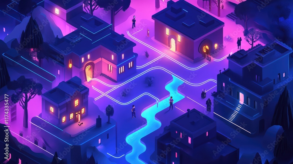 Poster a glowing ethical algorithm representing ai decision-making, with connected pathways of data represe