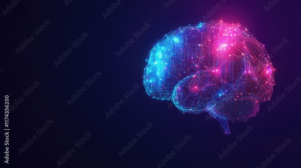Poster a glowing holographic depiction of ai innovation and software coding displayed on a clean gradient b