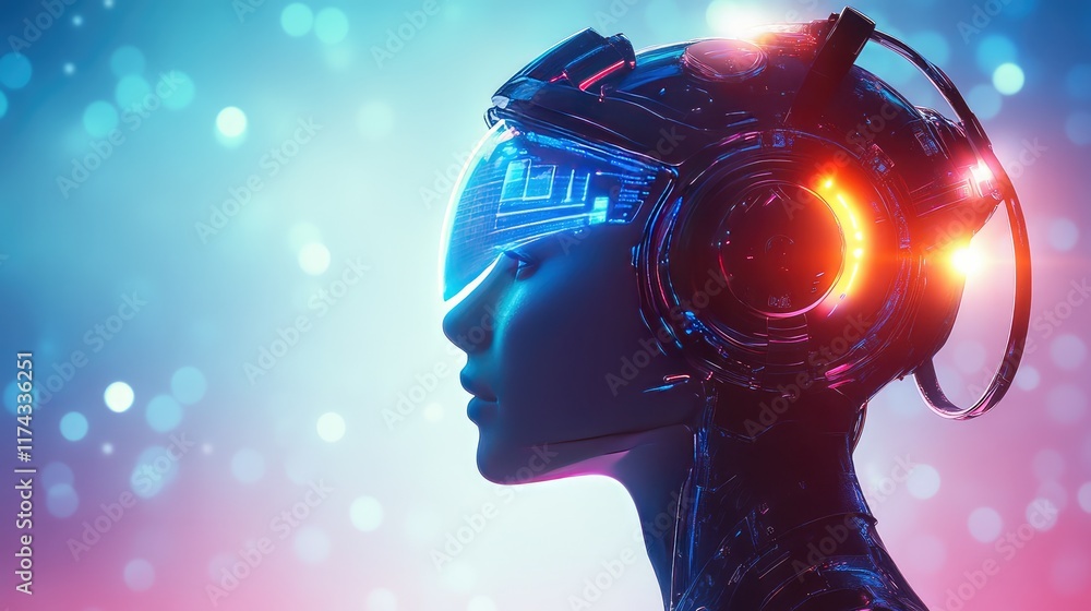 Poster a glowing holographic digital assistant analyzing business strategies on a clean gradient background
