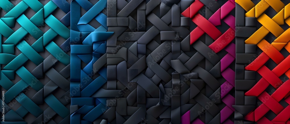 Aufkleber intricate woven texture of colorful strips interlaced in a unique pattern for creative projects and 