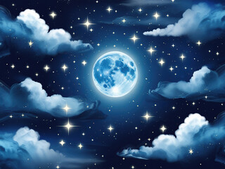 Naklejka premium big moon white with stars and sky in kids room wallpaper 3d 