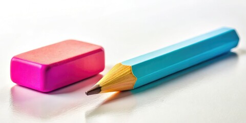 Fototapeta premium Pencil Eraser White Background High Depth of Field Photography
