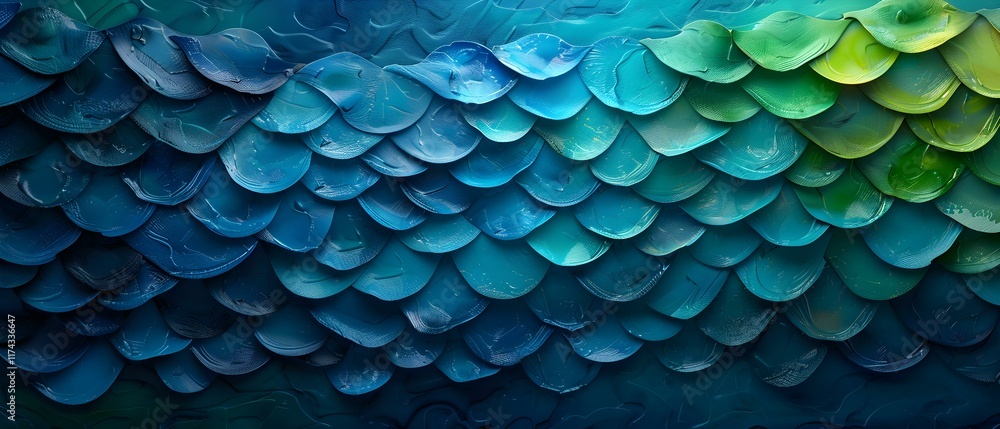 Poster colorful abstract background with layered scales in blue and green tones for design and art projects