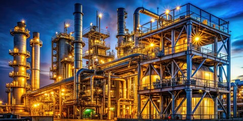 Fototapeta premium Petrochemical Plant Power Generation at Night - AI Photorealistic