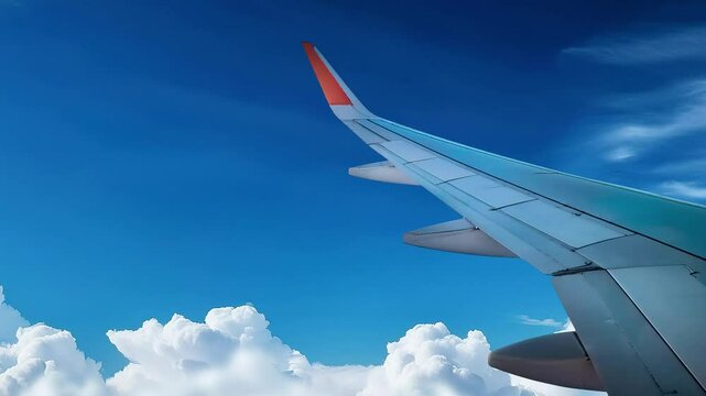 Animation of airplane wing over clouds in horizontal flight