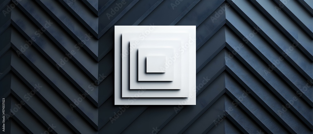 Poster abstract geometric white square design on dark textured background with layered effect and clean lin