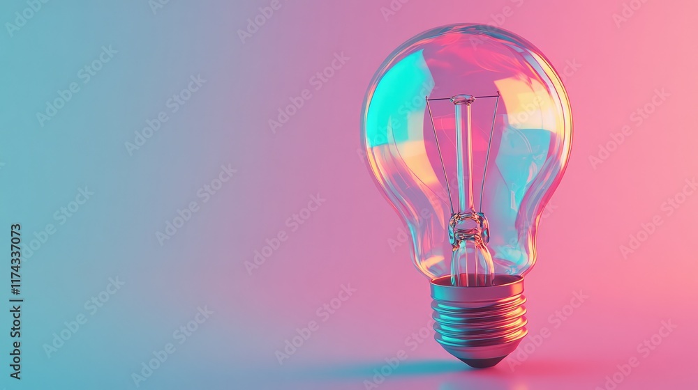 Poster a glowing holographic lightbulb symbolizing ai-powered business innovation on a clean gradient backg