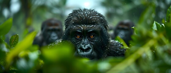 Obraz premium Close-Up of Majestic Gorilla in Lush Green Jungle Capturing Primal Expression and Natural Habitat Details