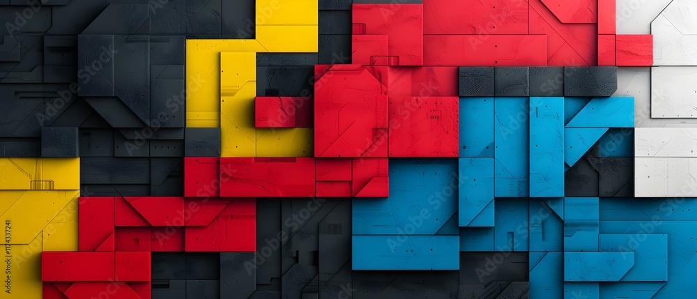 Poster abstract geometric composition with bold colors and textured surfaces for modern design projects