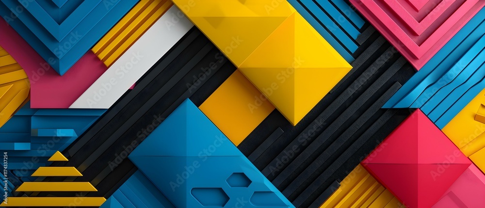 Poster colorful geometric shapes in varied textures and patterns for modern design backgrounds