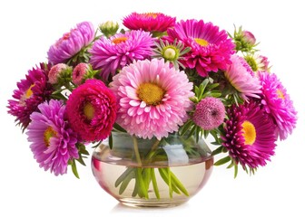 Pink Aster and Anemone Bouquet in Glass Vase - Autumn Architectural Photography
