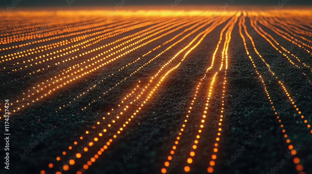 Aufkleber a glowing holographic representation of a smart field with connected sensors monitoring soil health,