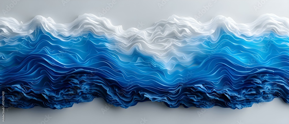 Aufkleber textured blue and white abstract ocean waves created with layered paper art in soft tones and fluid 