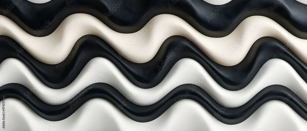 Poster abstract waves of smooth textures in black and white tones with flowing curves and elegant gradients