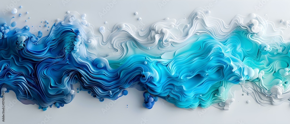 Poster abstract fluid art with waves of blue and aqua tones capturing movement and depth in a serene compos