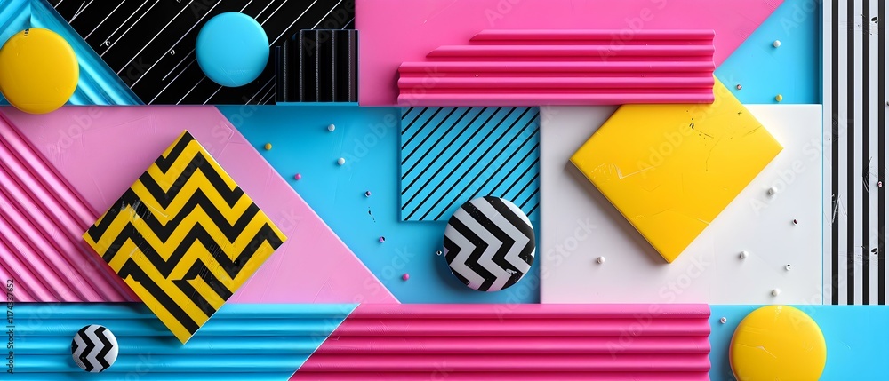 Poster colorful geometric shapes and patterns on a vibrant background for creative and artistic projects