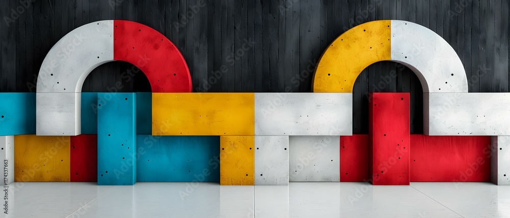 Aufkleber modern architectural design featuring colorful geometric patterns and textures on a textured wall su