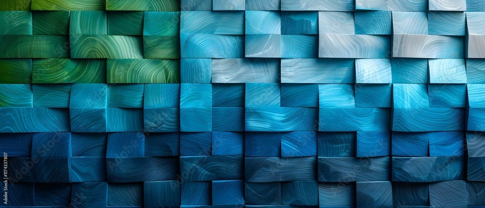 Aufkleber abstract wooden texture background in shades of blue and green with wavy patterns for creative proje