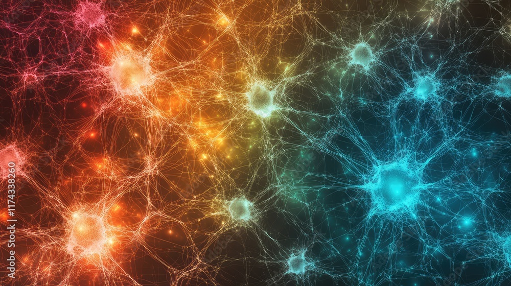 Poster a glowing neural network grid visualizing data science processes, on a clean dark gradient backgroun