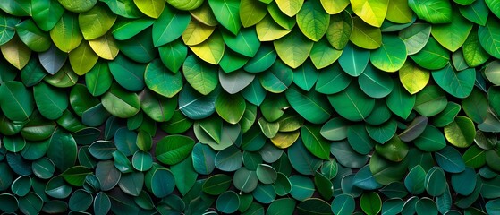 Lush Greenery with Varied Leaf Textures Creating a Vibrant Wall of Nature's Beauty and Serenity in Shades of Green