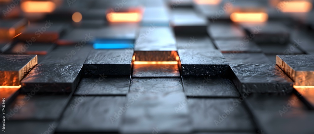 Aufkleber abstract background of illuminated textured blocks with warm and cool light accents for modern desig