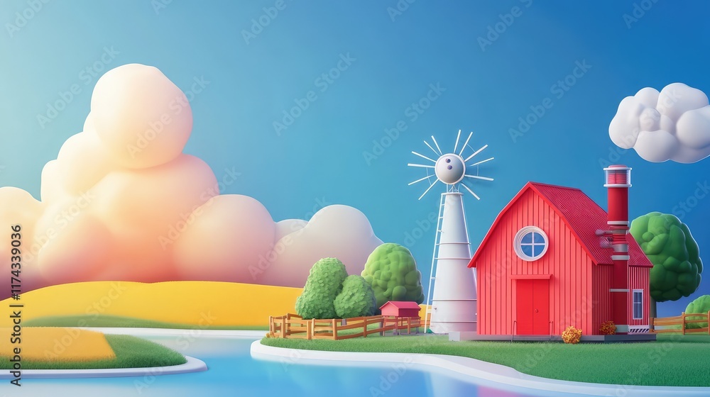 Poster a holographic farm with smart weather stations and interconnected devices, displayed on a clean grad