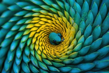 Vivid Spiral of Green and Yellow Succulent Leaves in Detail