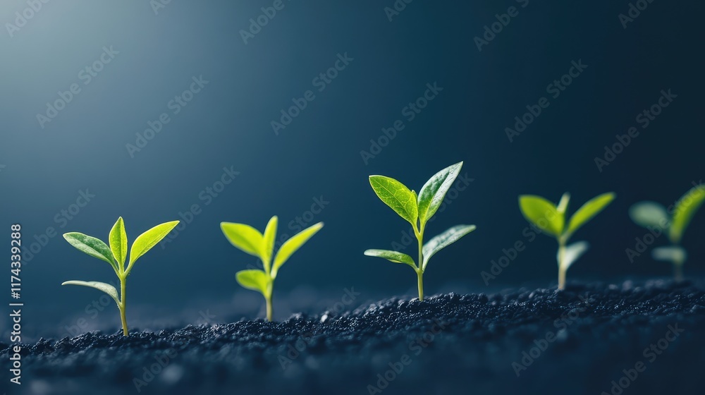 Poster a holographic representation of a business growth strategy powered by ai on a clean dark gradient ba