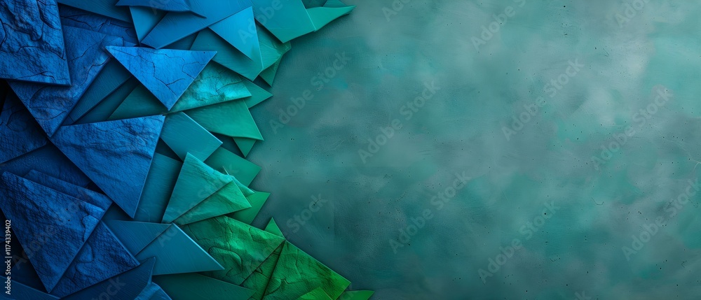 Aufkleber abstract geometric background with blue and green triangular shapes on textured surface for creative