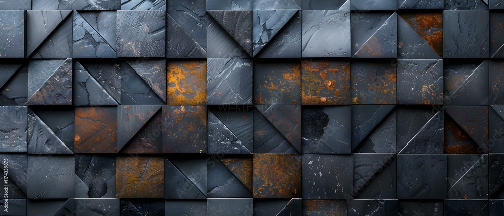 Poster textured slate surface with geometric patterns highlighting dark and rustic elements in an abstract 