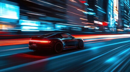 fast cars racing through the city at night