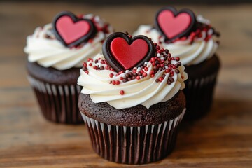Um Cupcake apaixonante para o Dia dos Namorados irresistível, decorado com detalhes em formato de coração, convida para uma celebração doce e romântica