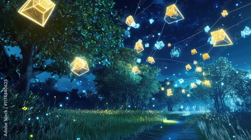 Poster a virtual landscape with floating holographic learning tools, representing ai-driven education, with