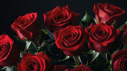Obraz premium closeup shot of bouquet of red roses, valentine day, love background, ai generated