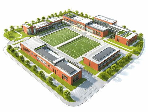 3D Model of Modern School Campus