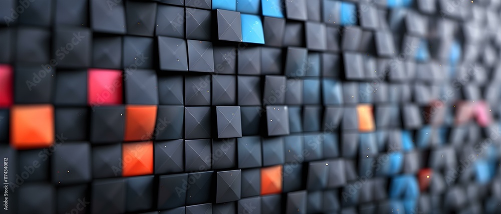Poster abstract geometric wall design featuring colorful three-dimensional cubes in various arrangements an