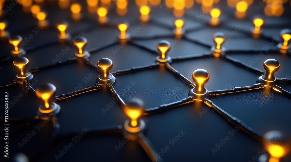 Poster close-up of nanotechnology elements glowing in a microchip-like pattern, symbolizing advanced system
